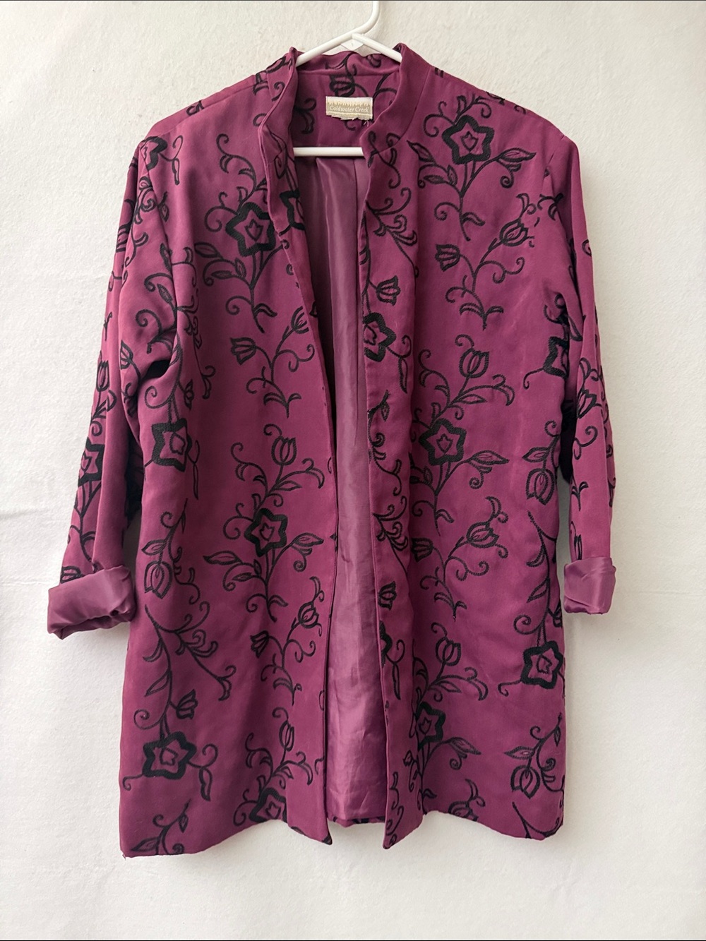 Coldwater Creek Plum open topper Coat with Black Swirl Embroidery Whimsigoth